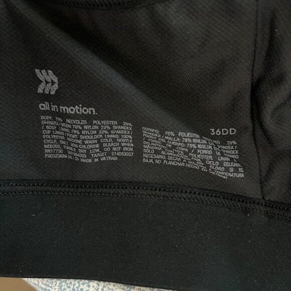 All in Motion Black Wireless Adjustable Wide Strap Sports Bra Size 36DD - Picture 9 of 11